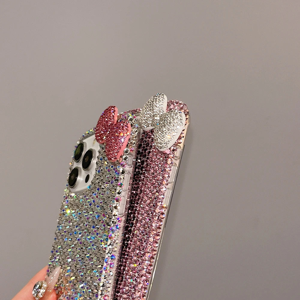3D Glitter Bowknot Diamond Crystal Phone Case for iPhone 13 12 15 14 16 Plus 17Pro 17 Pro Max Air 11 Shockproof Bling Cover Case
