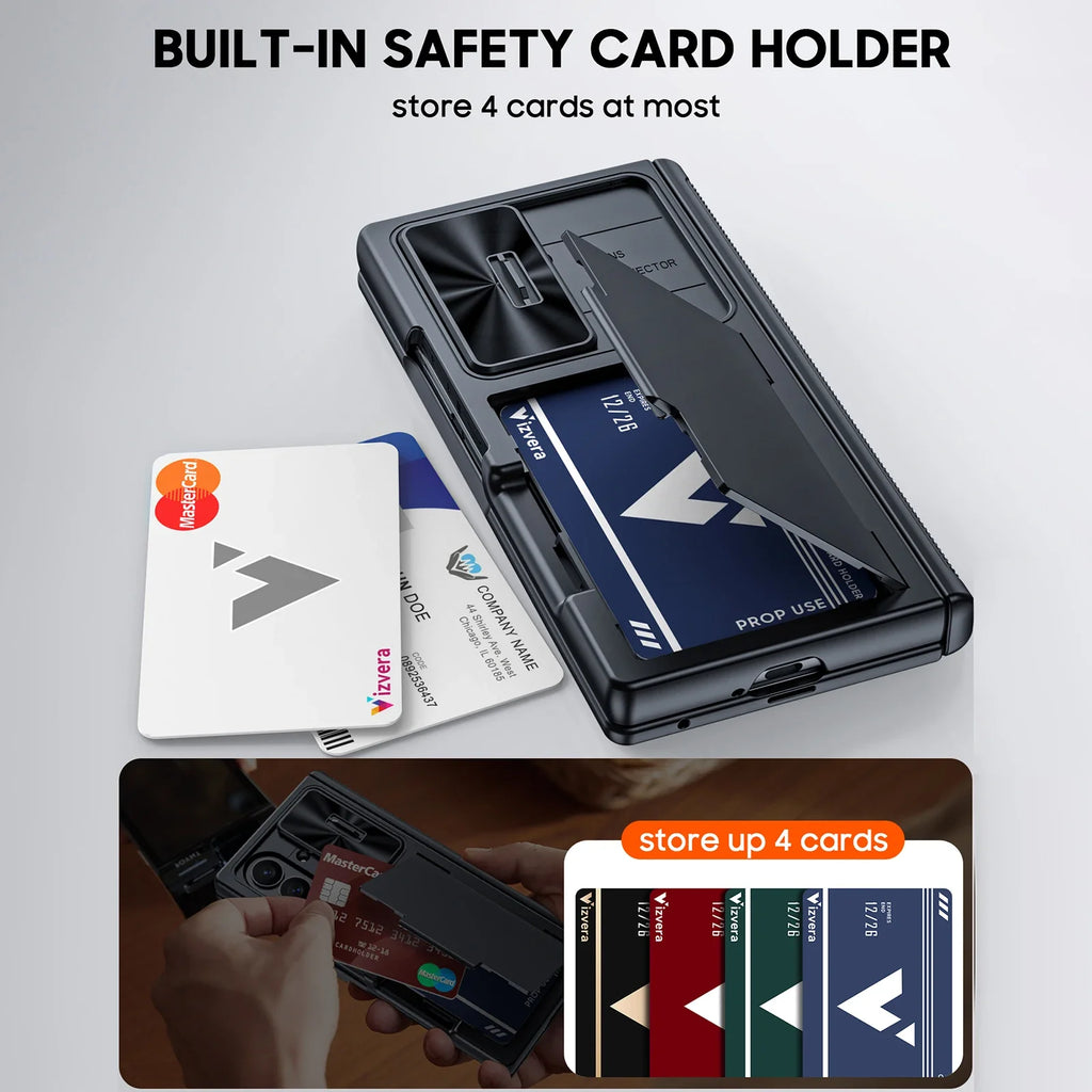 for Galaxy Z Fold 7 Case,RFID Wallet with Cards Holder,Hinge Cover,Camera Cover,Shockproof Silicone Protective Phone Case-Black