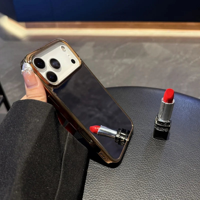 Luxury Plating Make Up Mirror Phone Case For iPhone 17Air 16 15 14 13 12 11 17 Pro Max Plus Hard Acrylic Shockproof Bumper Cover