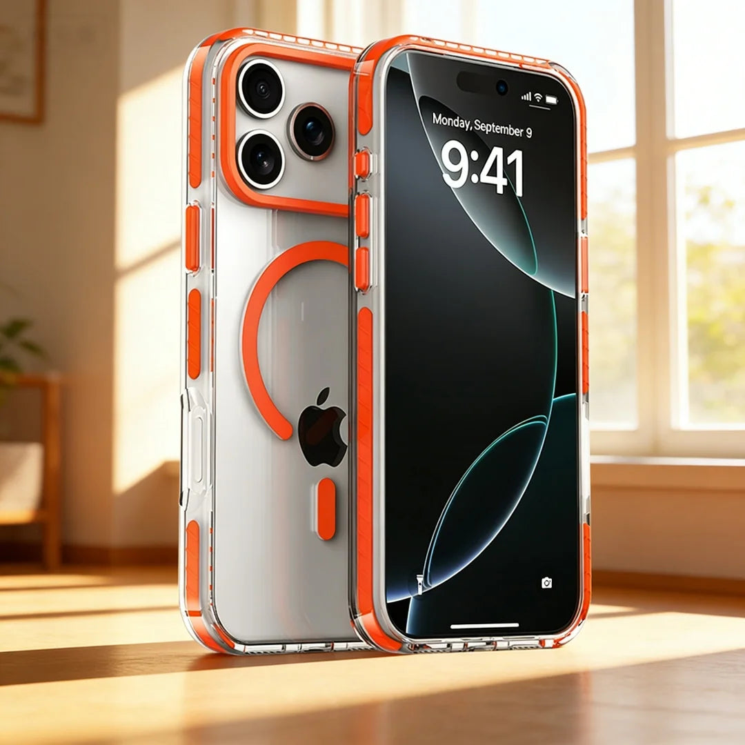 For Magsafe Magnetic Wireless Charge Clear Phone Case For iPhone17 Air 16E 15 14Plus13 12 Pro Max Luxury PE Striped Border Cover