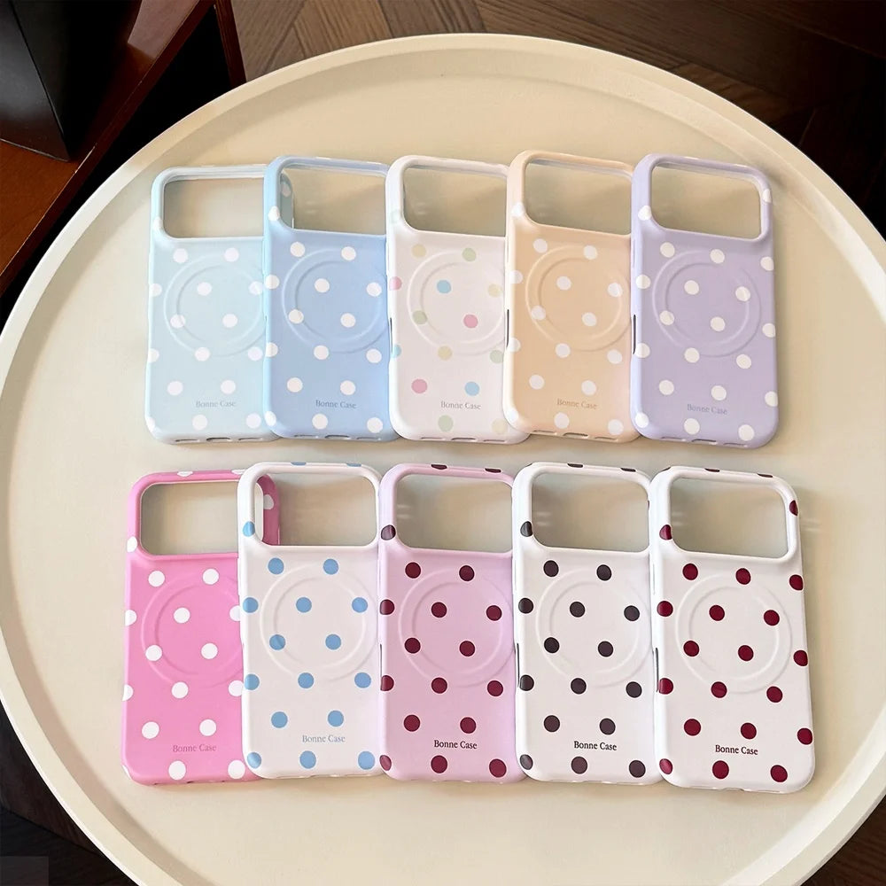 INS Cute Fresh Polka Dots Magnetic Case for iPhone 17 Pro Max 16 15 14 Pro Max 17Pro Wireless Charging Shockproof Soft Cover
