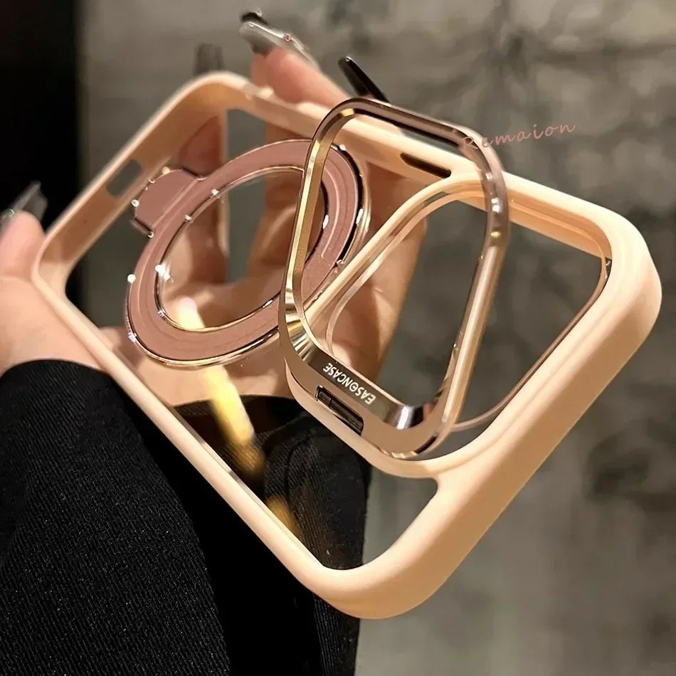 Plum Ring Magnetic Stand Phone Case for iPhone 15 11 13 14 12 16 pro Max 16 plus Magsafe Transparent Glass Lens Protector Cover