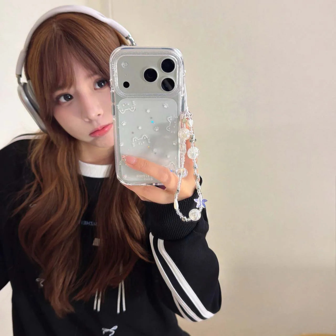 Cute cat line shiny stars paw print ins imd back cover for iphone 17 14 15 promax 13 16 pro max phone case bacelet capa