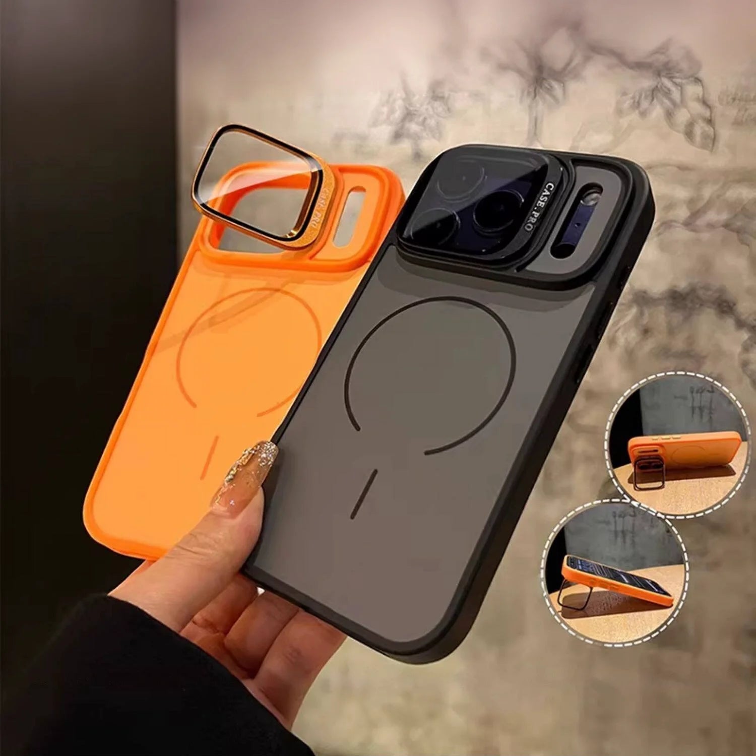 for Magsafe Camera Glass Bracket Phone Case for iPhone 17 Air 16 15 14 Plus 13 Pro Max TPU Magnetic Wireless Charge Matte Fundas