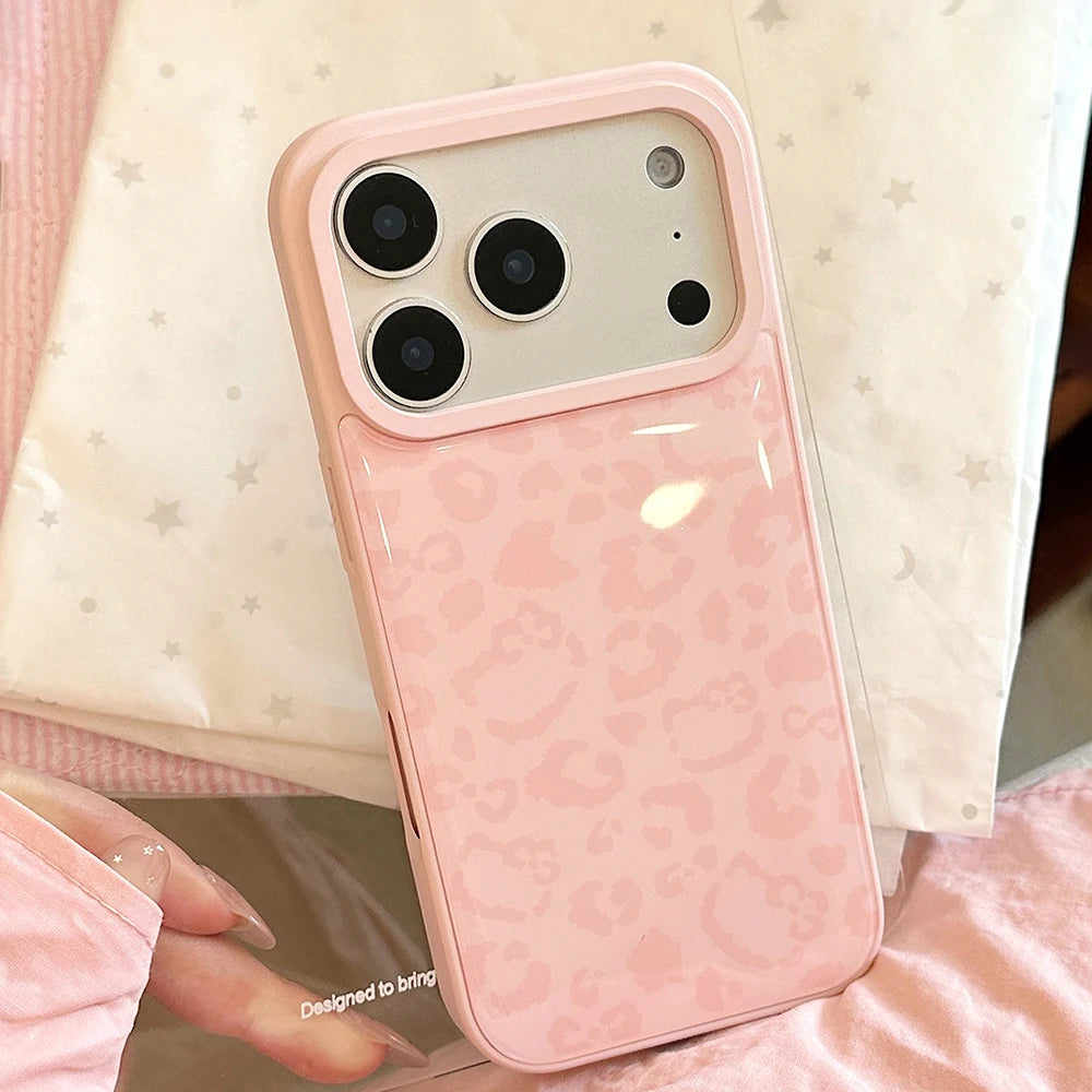 Cute Kitten Pink Leopard Print Pattern Phone Case for iPhone 17promx 17 16 15 14 17Pro Max 13 Pink Bumper Edge Shockproof Cover