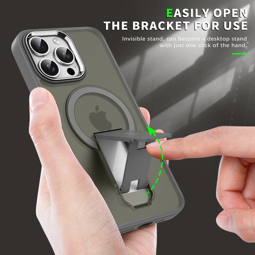Phone Case for iPhone 16 Pro Max 15 14 11 12 13 For Magsafe Magnetic Stand Invisible Support Hard Anti-fall Matte Back Cover