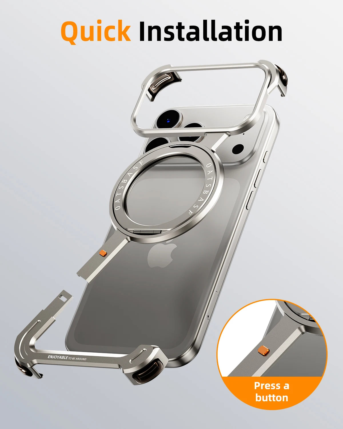 Oatsbasf Frameless Metal Phone Case for iPhone 17 Pro/Pro Max/17 Air with Stand 360° Rotatable Magsafe Protective Shockproof