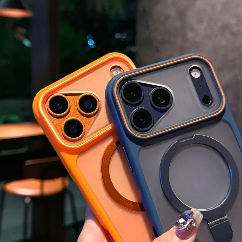 Ring Bracket Stand Holder Magnetic For Magsafe Frosted Case For iPhone 15 16 17 Pro Max 11 12 13 14 Plus Matte Soft Bumper Cover