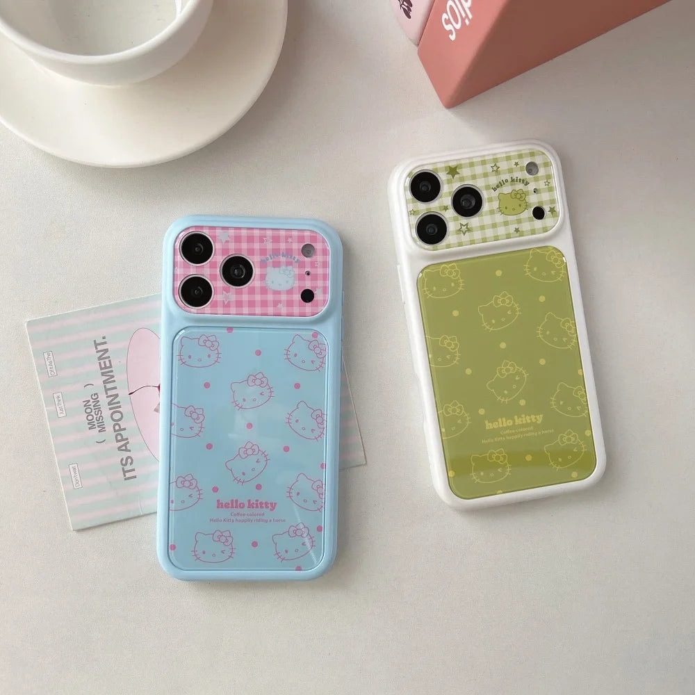 Cute Cartoon Large Window Four Colored Line KT Head Phone Case For iPhone 17 16 15 14 Pro Max Shockproof Protective Soft Cover