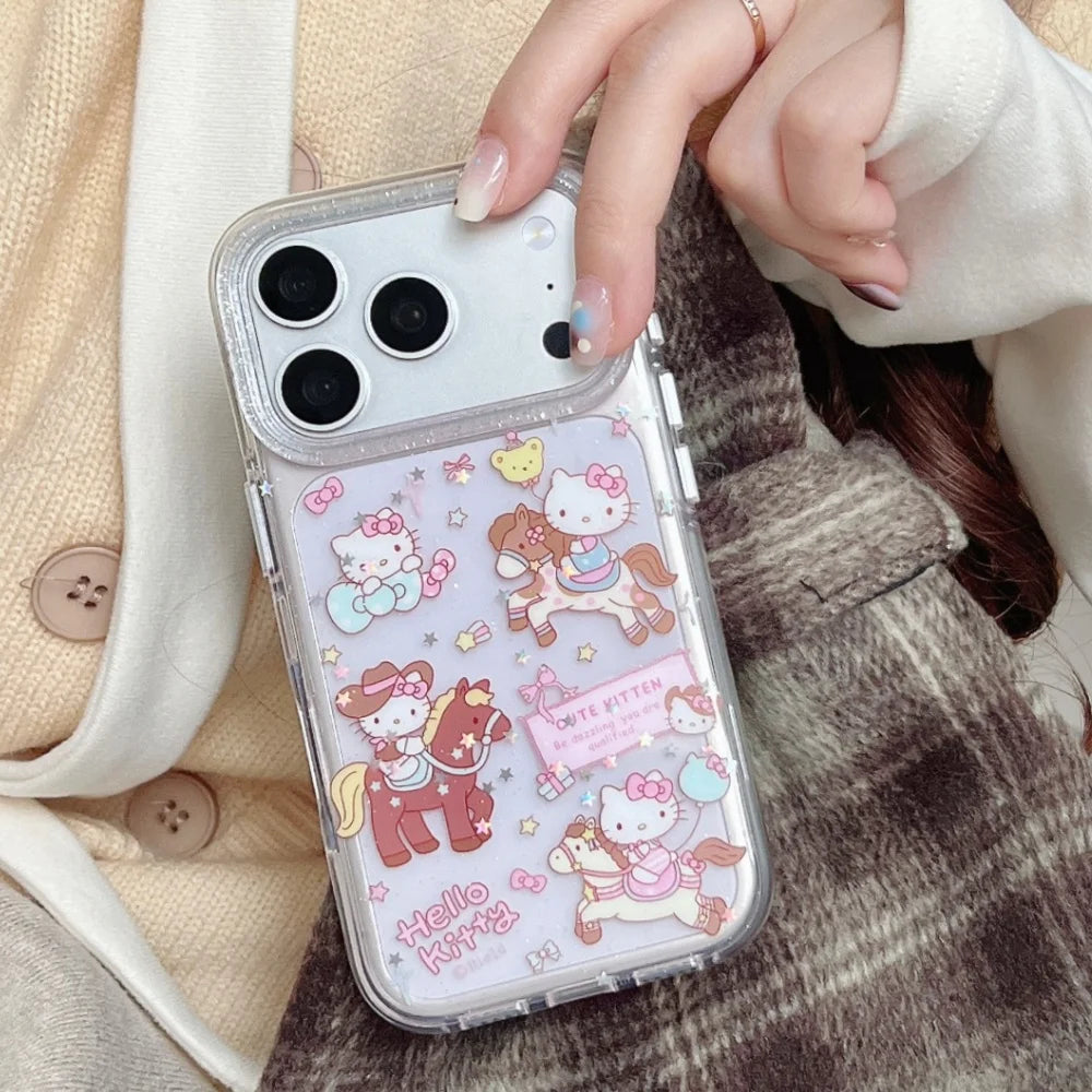 Lovely Cartoon Riding KT Phone Case for iPhone 17 Pro 16 Pro 15 14 13 Pro Max Luxury High-end Minimalism Protective Back Cover