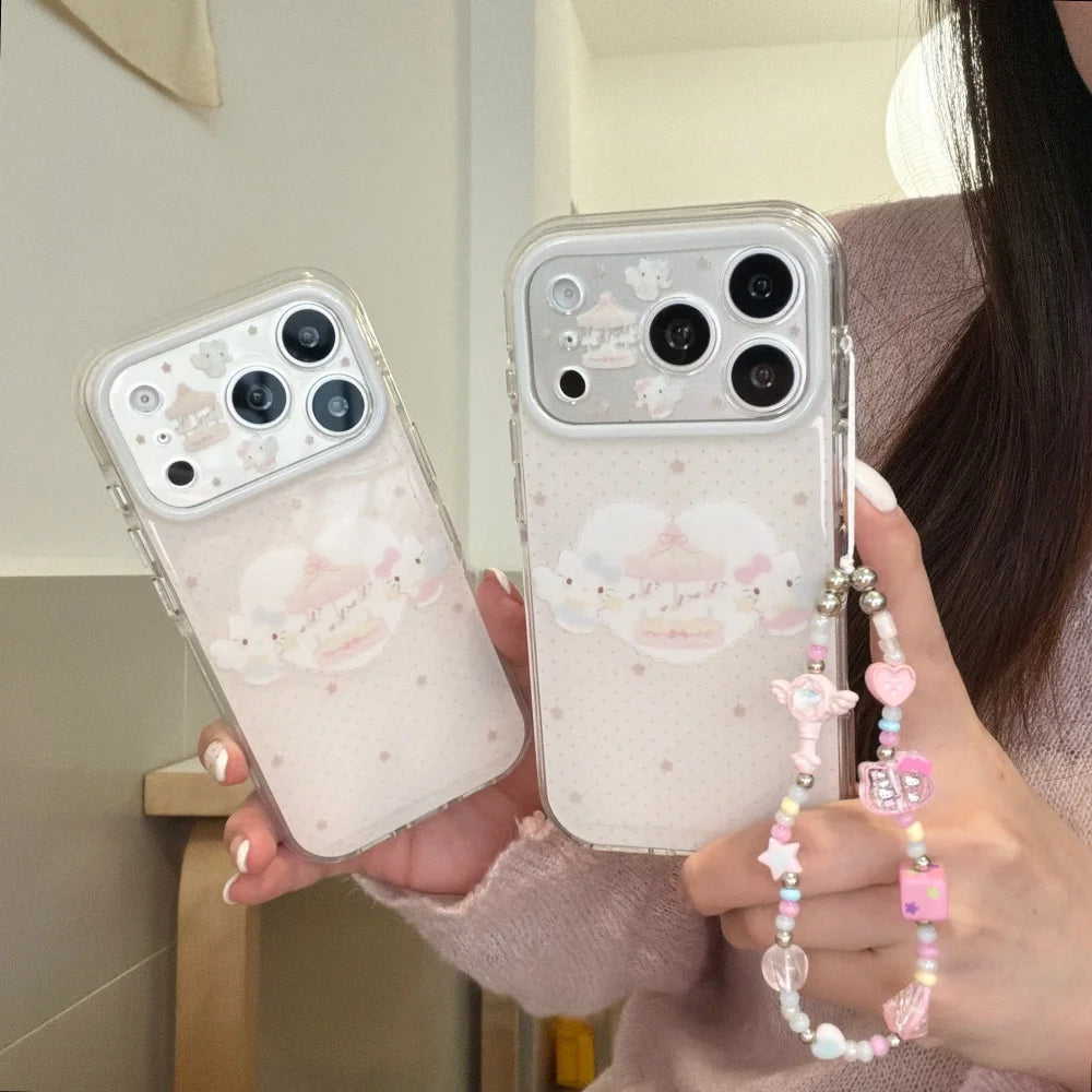 Korean Hello Kitty Glitter Cute Angel KT Cat Phone Case For iPhone 17 16 15  Pro Max Cover With Chain Shockproof Cases Funda