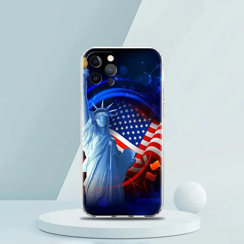 American United States Flag Case for iPhone 16 15 14 13 12 Pro Max Cover Transparent Soft for iPhone 11 Pro Max 7 8 Plus XS Bags