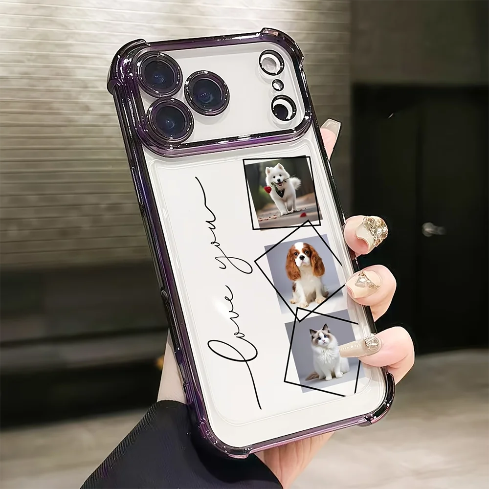 DIY Customized Photo Electroplated Phone Case For iPhone 17 16 15 14 13 12 11 Pro Max Plus 17Air 16e Shockproof Clear Back Cover