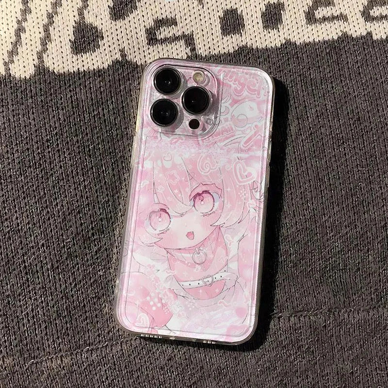 Luxury Cute Pink Loli Girl Soft Case Protection Phone Case For iPhone 17 Air 12 13 14 15 16 11 Pro Max XS XR 8 Plus Kawaii Cover