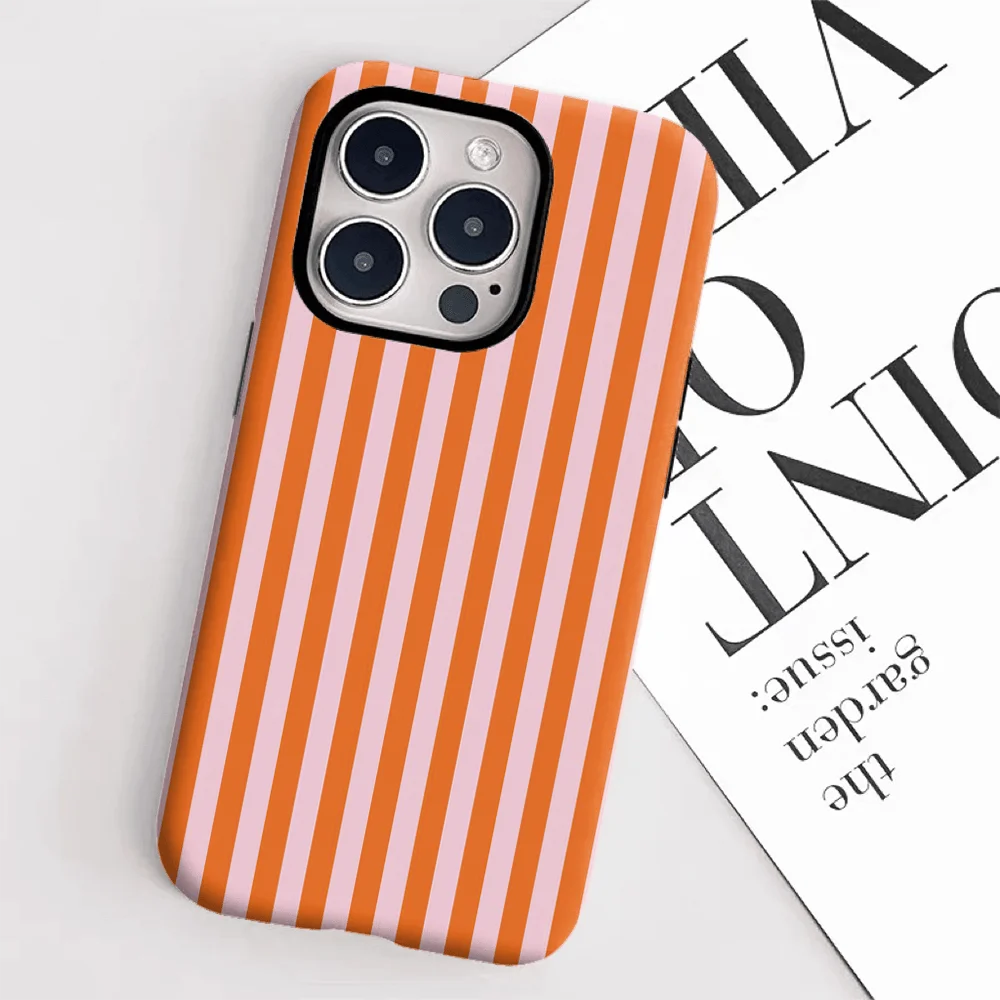 Simplified red striped 2-in-1 phone case suitable for iPhone 17 16 15 14 13 12 11 Pro/Max/Plus shockproof back cover