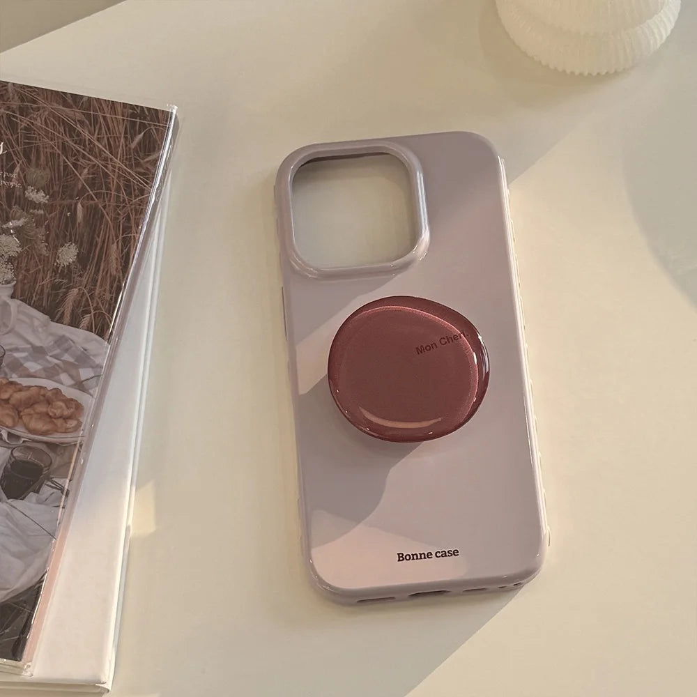 Korean Style Simple Solid Colors With Phone Holder Stand Case For iPhone 17 16 15 14 13 12 Pro Max Shockproof Protective Cover﻿
