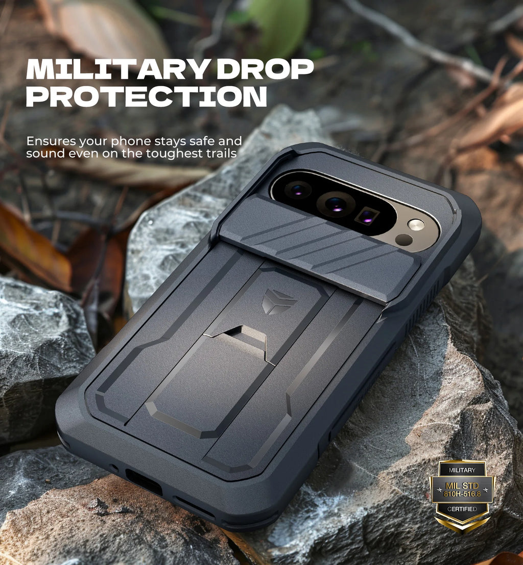 For Google Pixel 10/10 Pro Case with Slide Camera Cover and Built-in Screen Protector Kickstand Rugged Bumper Shockproof Cover