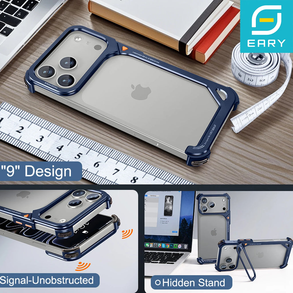 Eary Minimalist Frame Case for iPhone 17 Pro Max Air Aluminum Shells & Lens Holder for Magsafe Wireless Charging Drop Protection