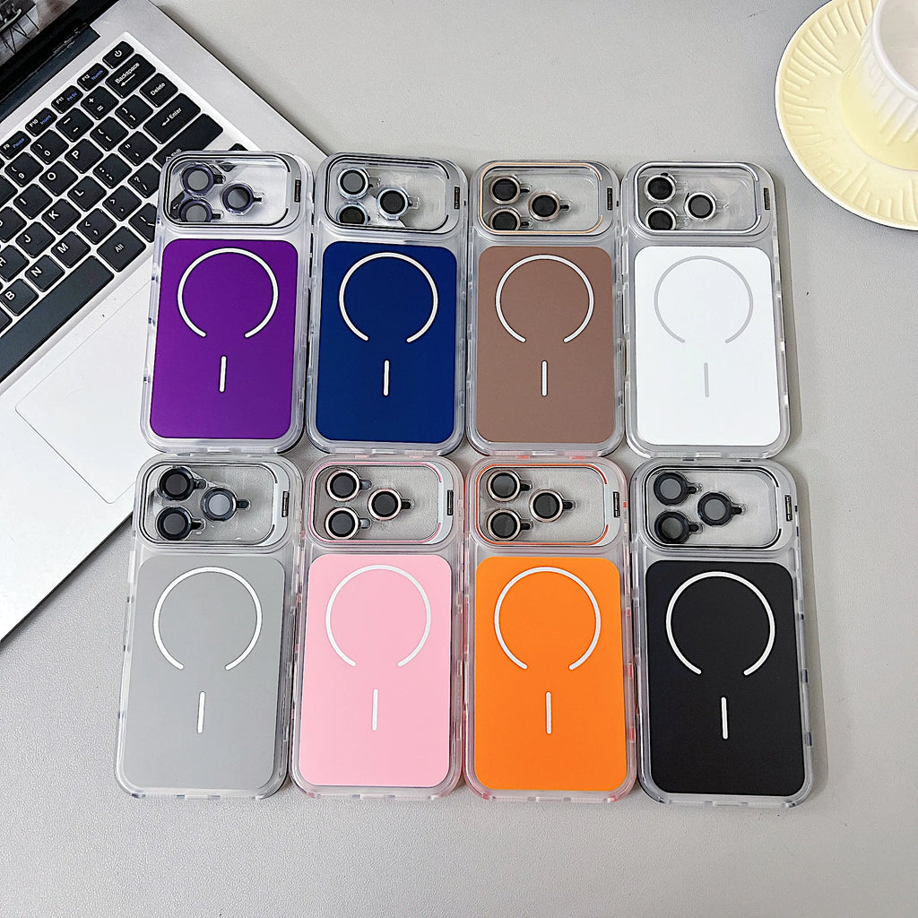 Camera Lens Protector Phone Case For iPhone 17 Pro Max 17 Pro 16 15 14 13 12 For Magsafe Camera Stand Magnetic Shockproof Cove