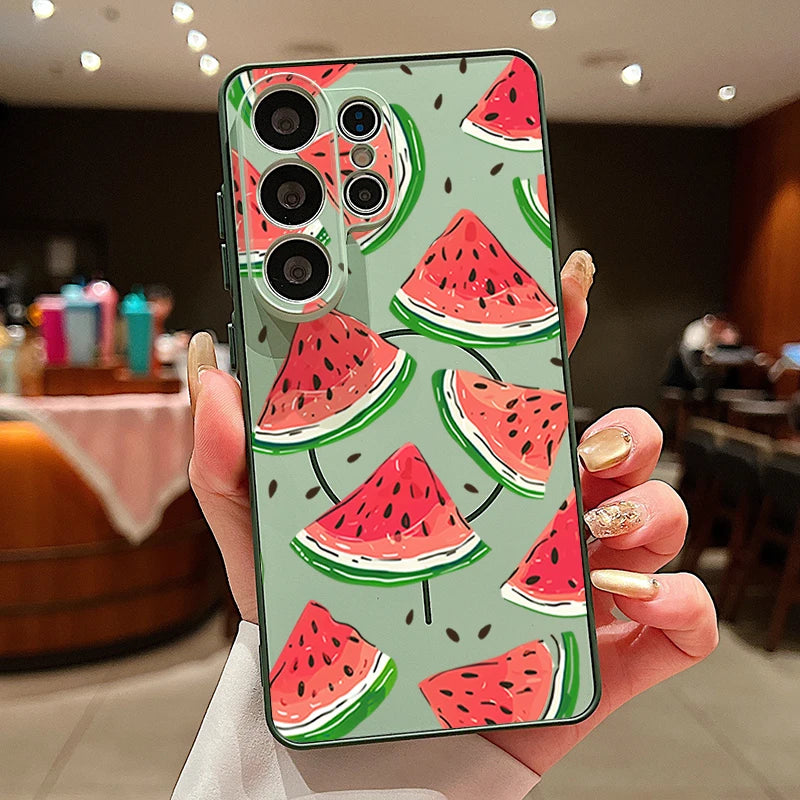 Little Cherry Pattern Magnetic Phone Case For Samsung Galaxy S26 S25 Ultra Edge S24 S23 FE A57 A17 A56 A37 A16 A55 A36 A55 Cover