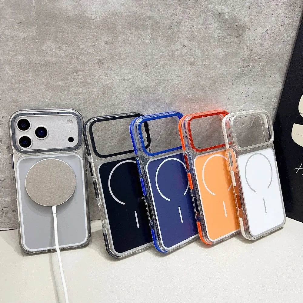 Luxury Two Tone Border Transparent Strong Magnetic Case for IPhone 17 Pro Max Air 16 Plus 15 14 13 12 Pro Max For Magsafe Cover