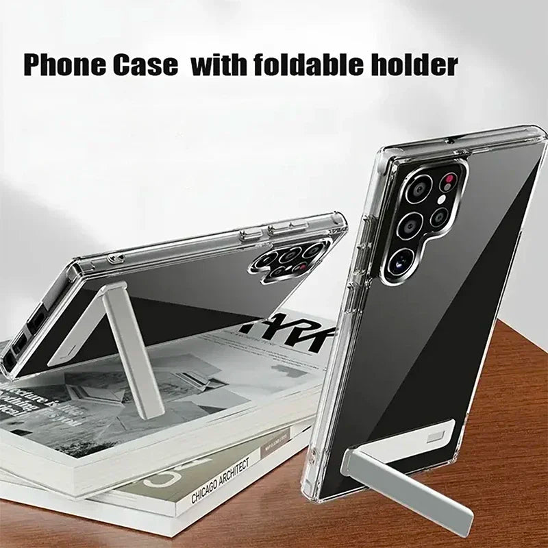 UYUXIO Kickstand Clear Mobile Phone Case for Samsung Galaxy S26 S25 Ultra Plus S24 S23 FE S22 Stand Cases Back Cover with Holder
