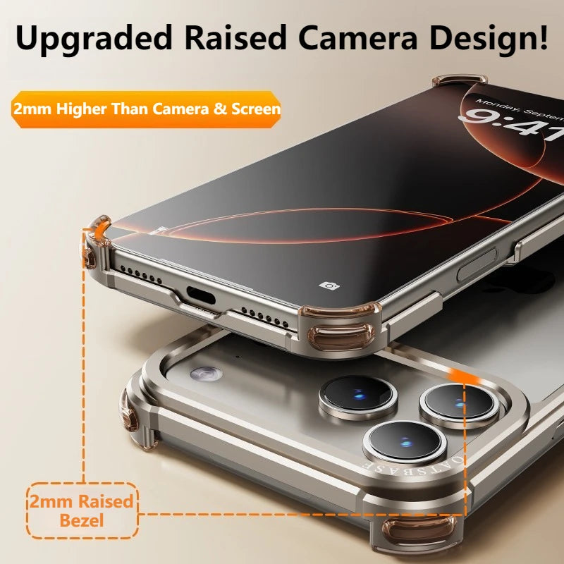 Oatsbasf Metal Frameless Phone Case for iPhone 17 Air/17 16 15 Pro/Pro Max Ultra-thin Magsafe Phone Case Air Cushion Shockproof