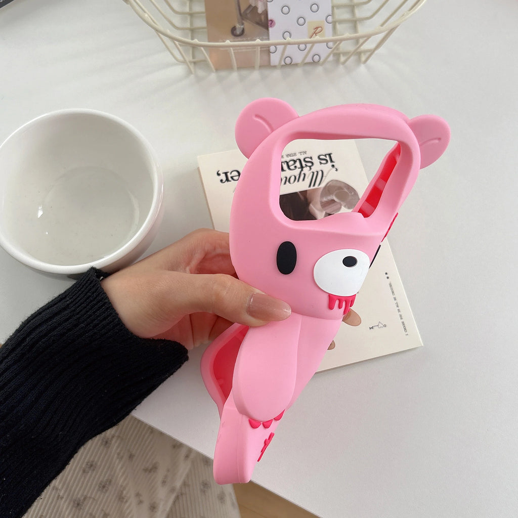 For iPhone 17 Pro Max 16 Plus 15 14 13 12 Pro Max Phone Case 3D Cartoon Cute Unique Bloody Design Bear Soft Silicone Cover