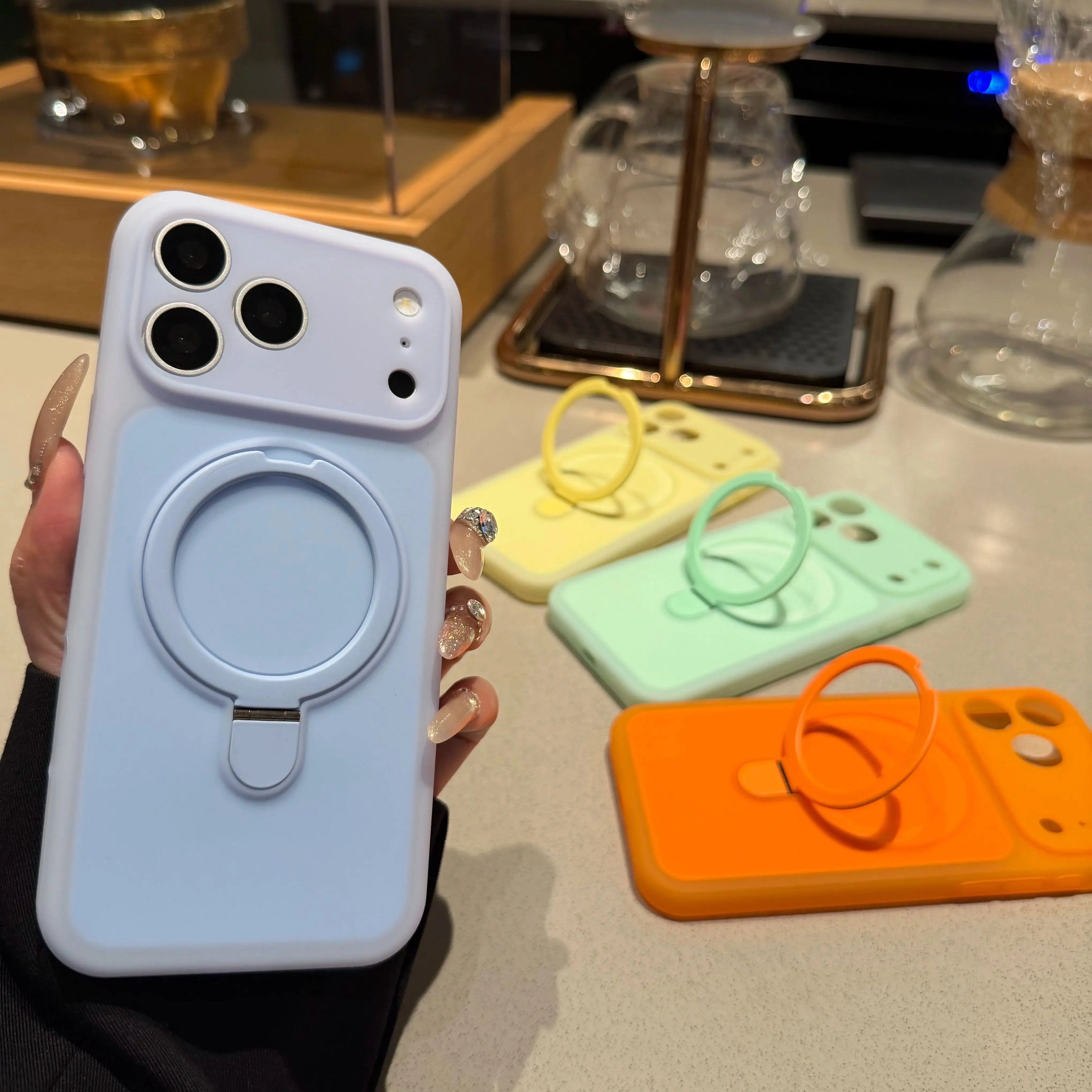 Fashion Candy Jelly Bracket For Magsafe Ring Stand Case For IPhone 17 16 15 14 13 Pro Max Frosted Bright Color Silicone Cover