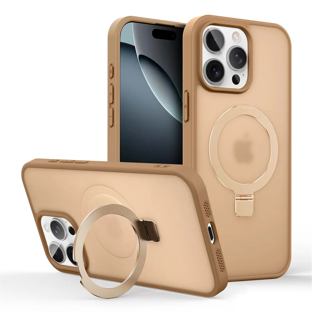Metal Ring Stand Matte Magnetic Case for Magsafe iPhone 16 Pro Max 15 14 13 12 16 Pro Max Plus 15Pro Wireless Charge Cover
