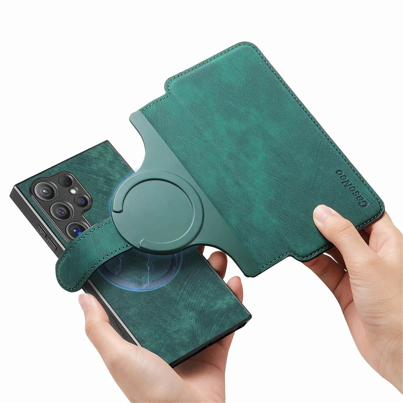 2 in 1 Magnetic Flip Leather Case for Samsung Galaxy S25 Edge S24 Ultra S23 S22 Plus S21 Fe S25Edge Magsafe Card Wallet Cover