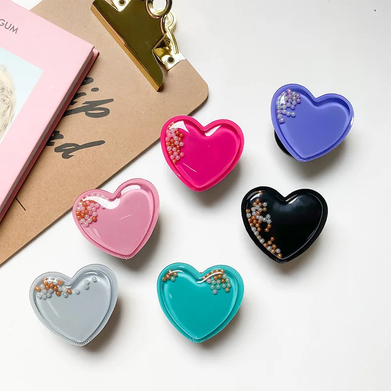 Hearts Pearls Liquid Quicksand Phone Grip For iPhone Samsung Huawei Xiaomi Universal Phones Finger Bracket Holder