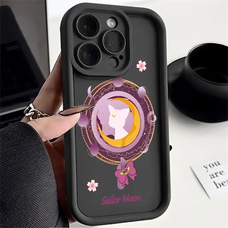 Phone Case for iPhone 17 Air 13 12 11 Pro Max 15 16 14 Plus XS Max 16e XR Soft Cover Sailor Moon Cat Manga