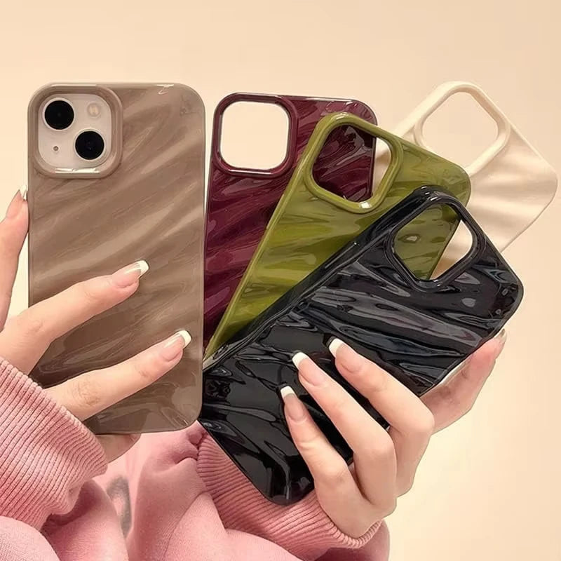 Fashion Soft Water Ripple Wavy Phone Case For iPhone Air 17 16 15 14 13 11 12 Pro Max Shockproof Protective Soft Silicone Cover