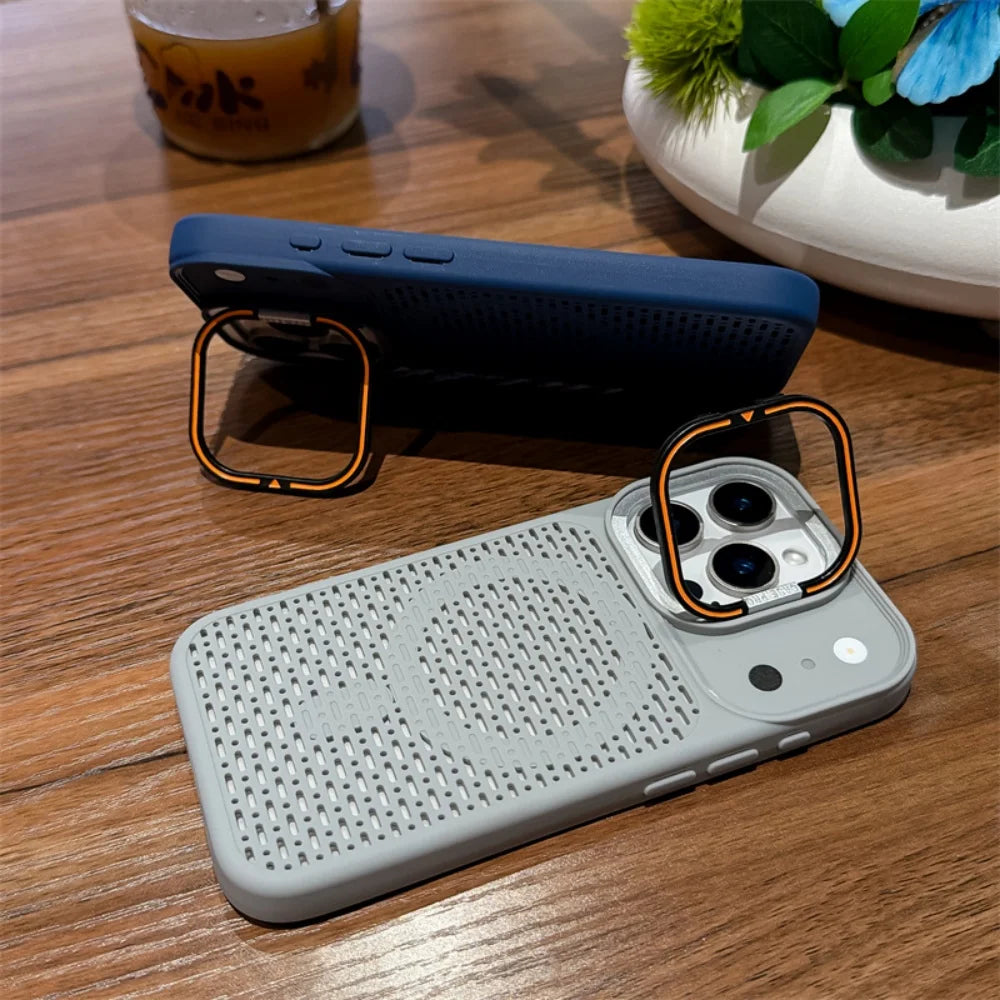 For Magsafe Magnetic Heat Dissipation Lens Holder Case For iPhone 17 16 15 14 Plus 13 12 11 Pro Max Frosted Bracket Bumper Cover