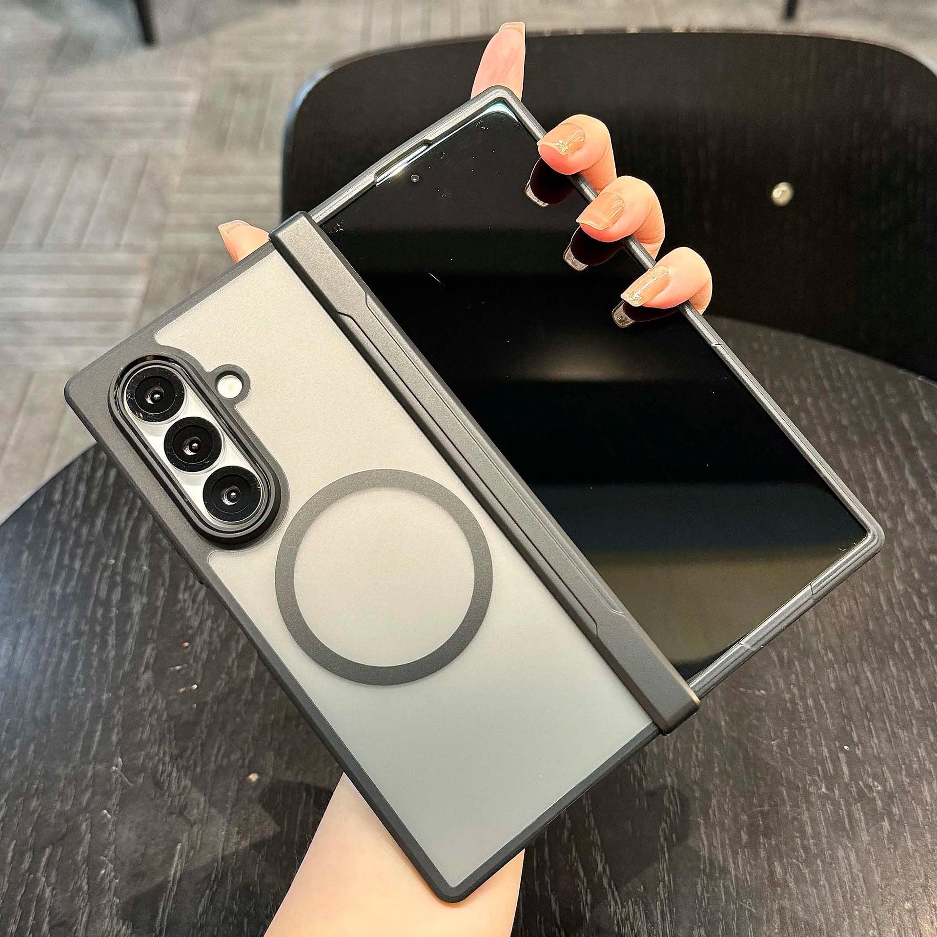 Matte Translucent TransparentHard PC Hinge Magsafe Case For Samsung Galaxy Z Fold 7 6 5 Magnetic Wireless Soft Frame Back Cover