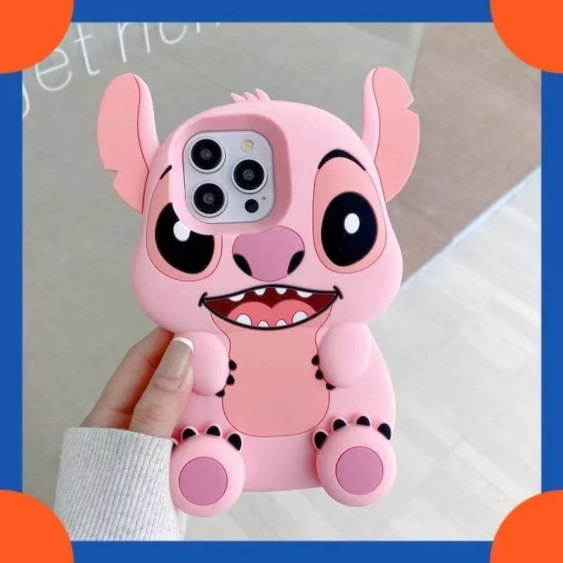 Disney Cute 3D Cartoon Big Ears Stitch Silicone Phone Case Suitable for iPhone 16 15 14 13 12 11 Pro Max Plus XR XSMAX 7 8 Plus