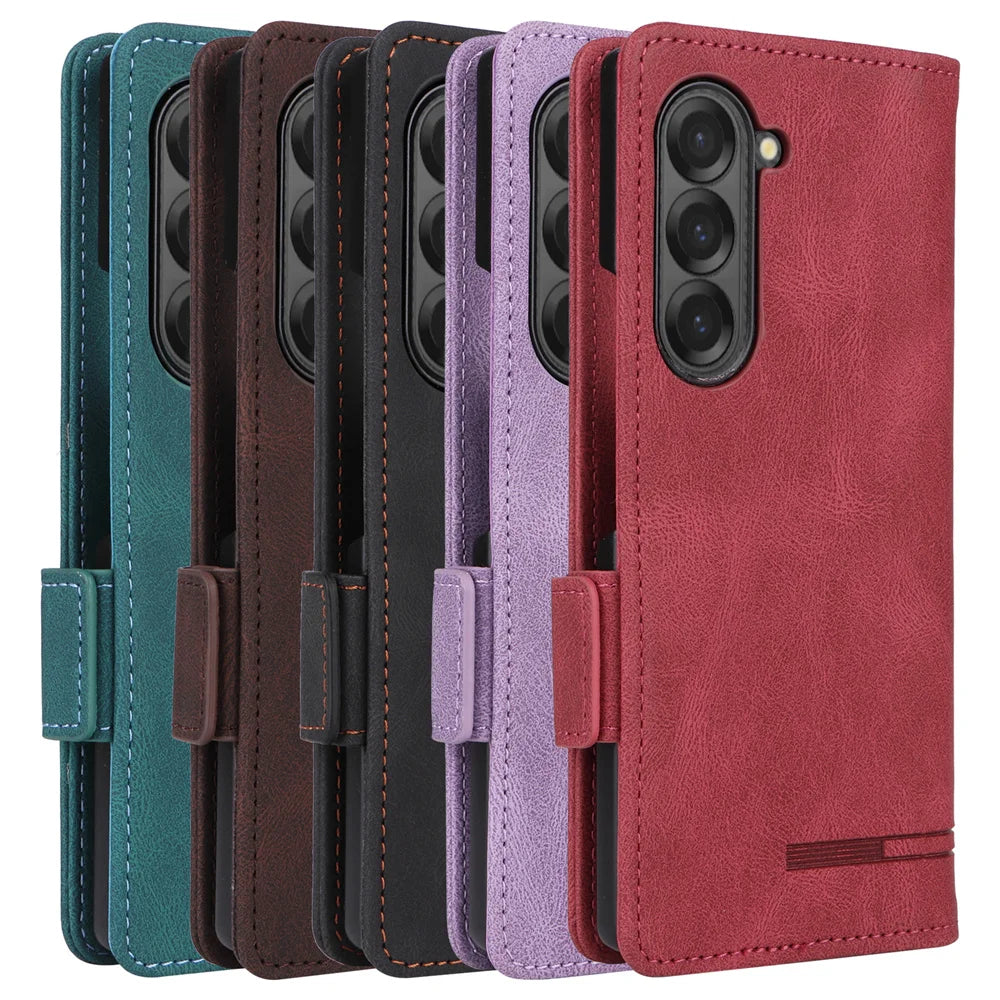 Luxury Flip Leather Slot Card Holder Wallet Phone Case For Samsung Z Fold 7 6 5 4 3 2 fold6 fold4 fold3 fold2 Shockproof Cover