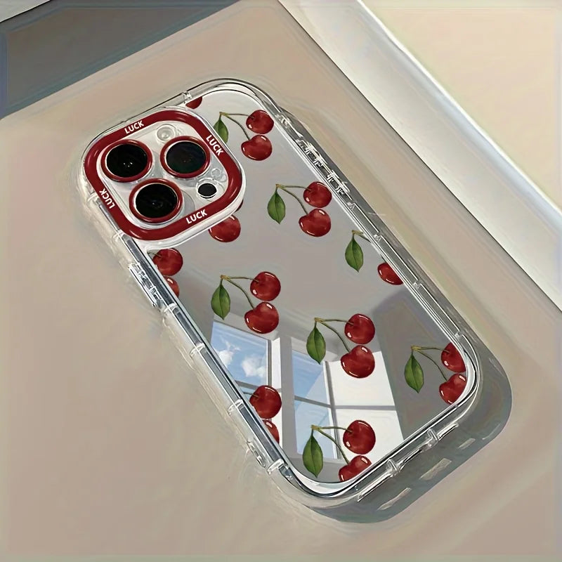 Red Cherry Pattern Mirror Phone Case For iPhone 17 Pro Max Case For iPhone 13 15 14 12 16 Pro XR XS X 7 8 Plus 16e 17 Air Fundas