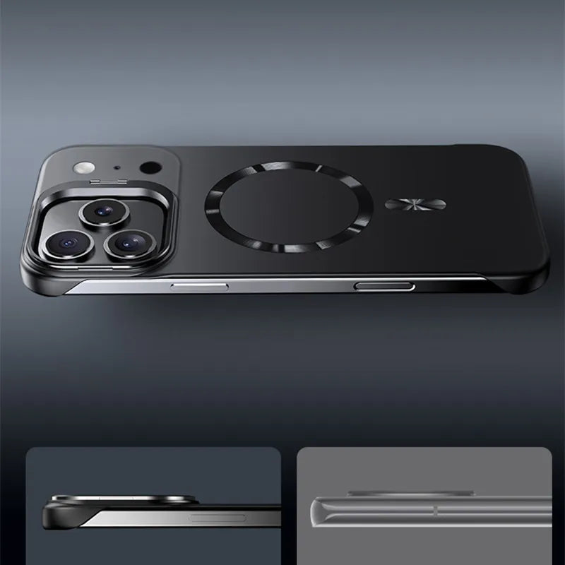 Matte PC Metal Camera Bracket Holder PC Case For iPhone 17 Pro Max Air 16 15 17Pro Frameless Plastic Shockproof Armor Cover