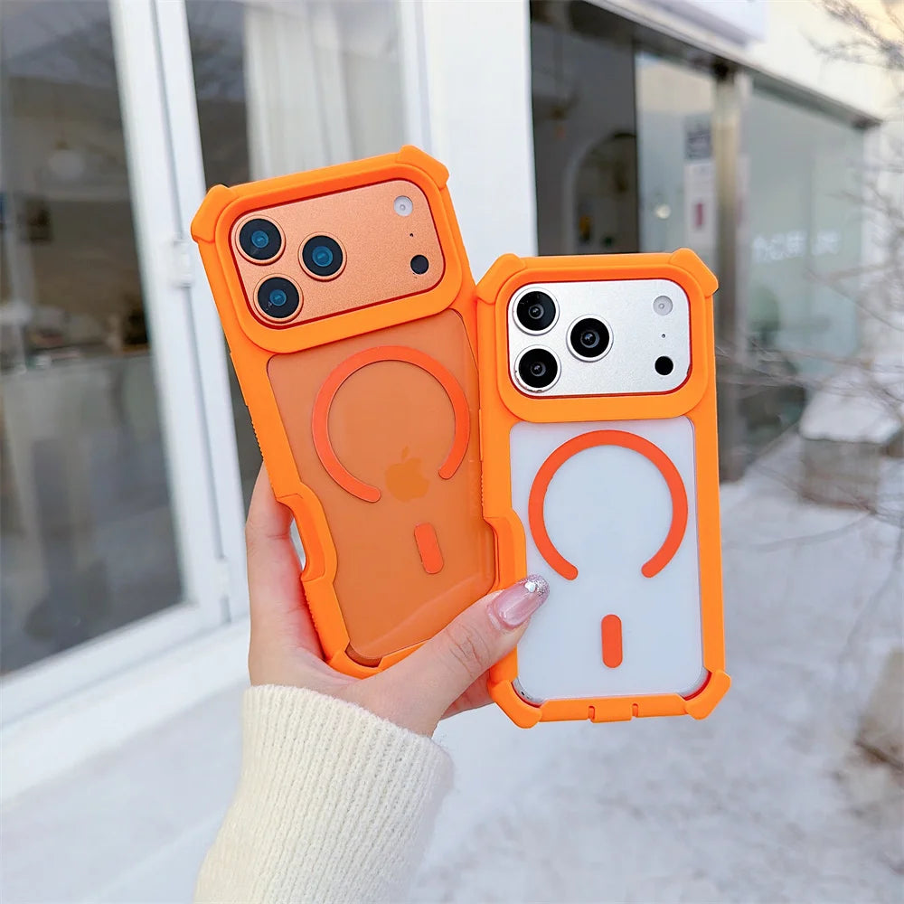 Magnetic Luxury Transparent Armor Shockproof Case For iPhone 17 Pro Max Air 17 Pro 16 15 14 13 12 11 for Magsafe Anti-fall Cover