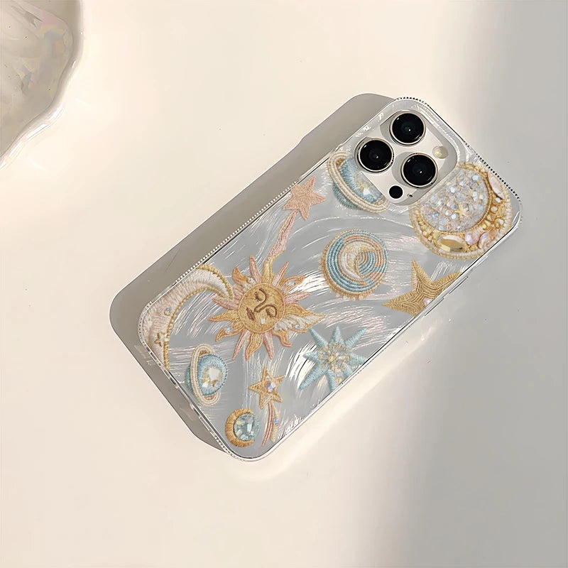 Gold Pink Blue Star Moon Sun Planet Printed TPU Silicone Case For iPhone 17 16 15 14 13 12 11 Pro Max X XR XS 15 Plus 16E Cover