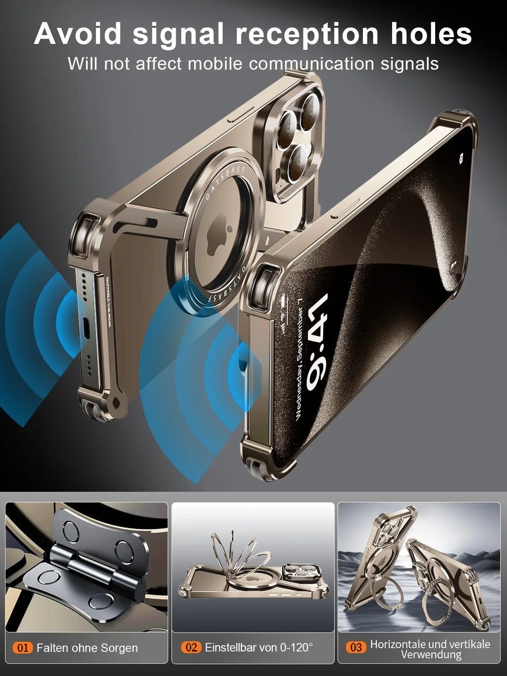Z Case aluminum Metal for iPhone 16 15 14 Pro Max Frameless with Magsafe Kickstand 360° Magnetic Stand Minimalist Shock Shells