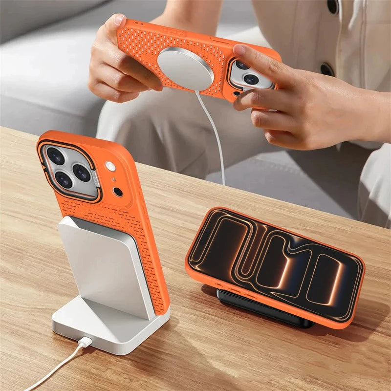 Invisible Bracket Heat Dissipation Stand Case for iPhone 17 16 15 14 Plus 13 12 11 Pro Max Cooling Breathable Magnetic Cover