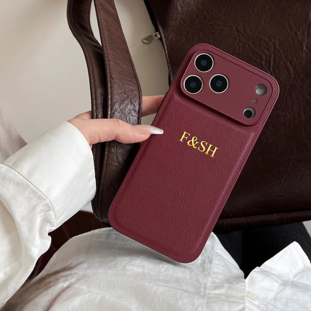 Personalized Luxury Customized Name 3D DIY Hot Engrave Faux Leather Phone Case For iPhone 17 16 15 14 13 Pro Max Plus Air