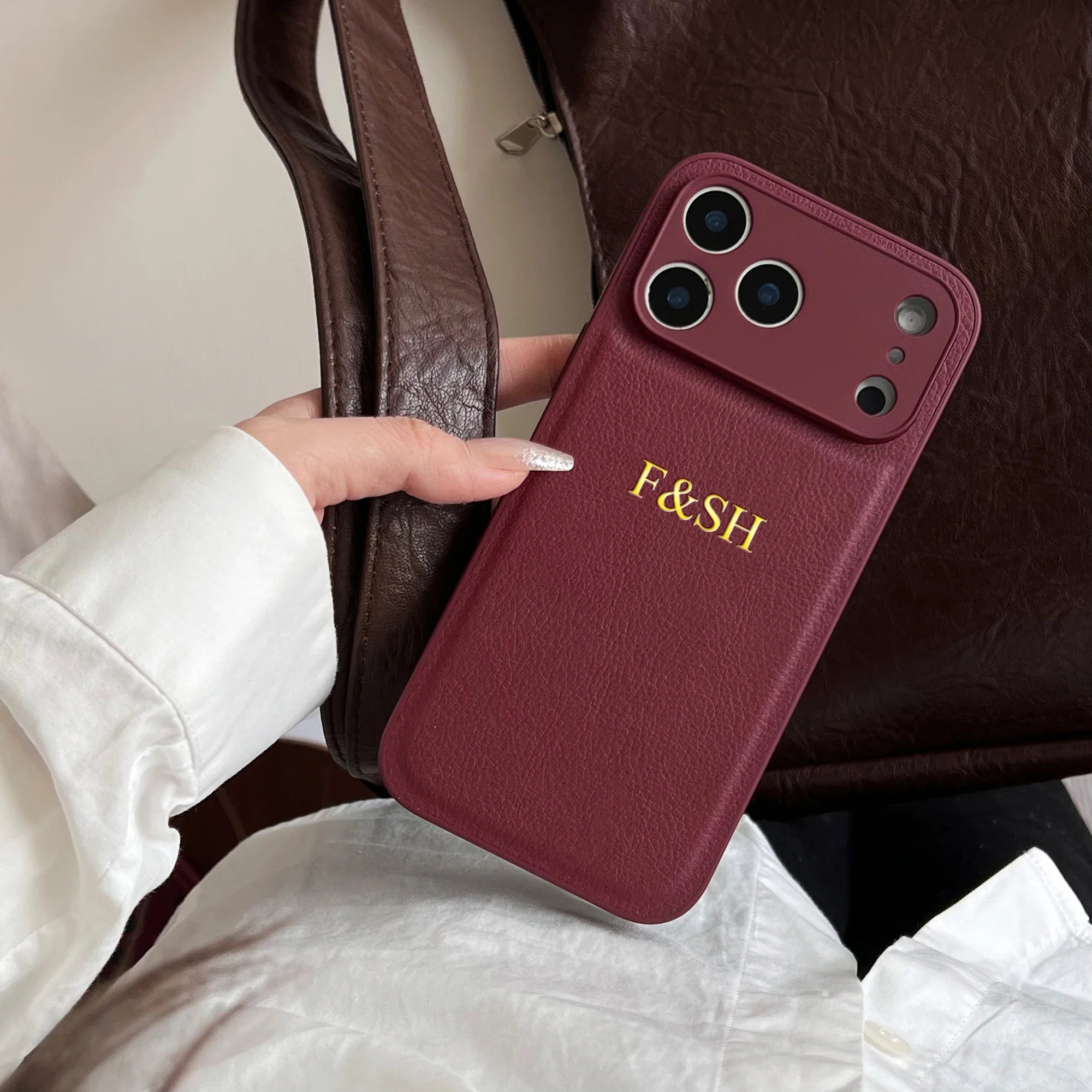Personalized Luxury Customized Name 3D DIY Hot Engrave Faux Leather Phone Case For iPhone 17 16 15 14 13 Pro Max Plus Air