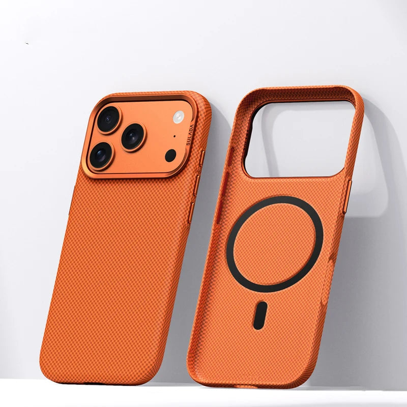 Alloy Lens Solid Color Magnetic Matte Phone Case for iPhone 17 Pro Max 16 Pro Carbon Fiber Texture Wireless Charge Frosted Cover