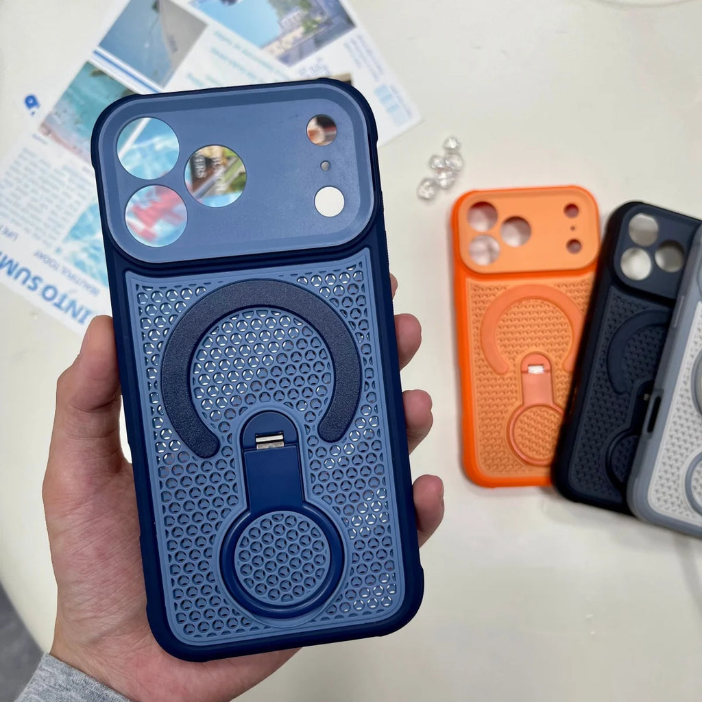 360° Rotate Bracket Heat Dissipation Case For iPhone 17 Air 16 15 14 Plus 13 12 11 Pro Max For Magsafe Magnetic Breathable Cover
