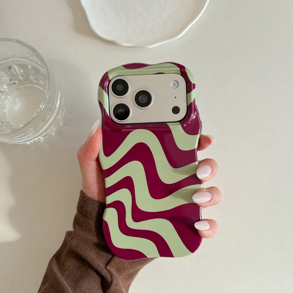 Luxury Water Ripple Double Color Contrast Case for iPhone 17 16 15 Pro Max Air 14 13 Glossy Wave Border Shockproof Slim Cover