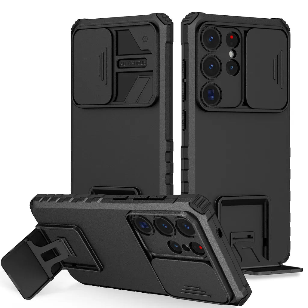 For Samsung Galaxy S22 S23 S24 S25 Ultra S25 Plus Lens slide cover anti drop airbag plastic phone case holder protective cover